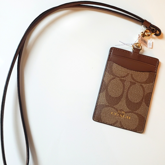 NWT Coach Cardholder/ID Lanyard in Khaki/Saddle